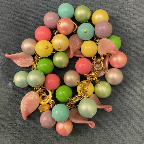 Vintage Alice Caviness Pastel Bauble Gold Bracelet - Picture 4 of 9